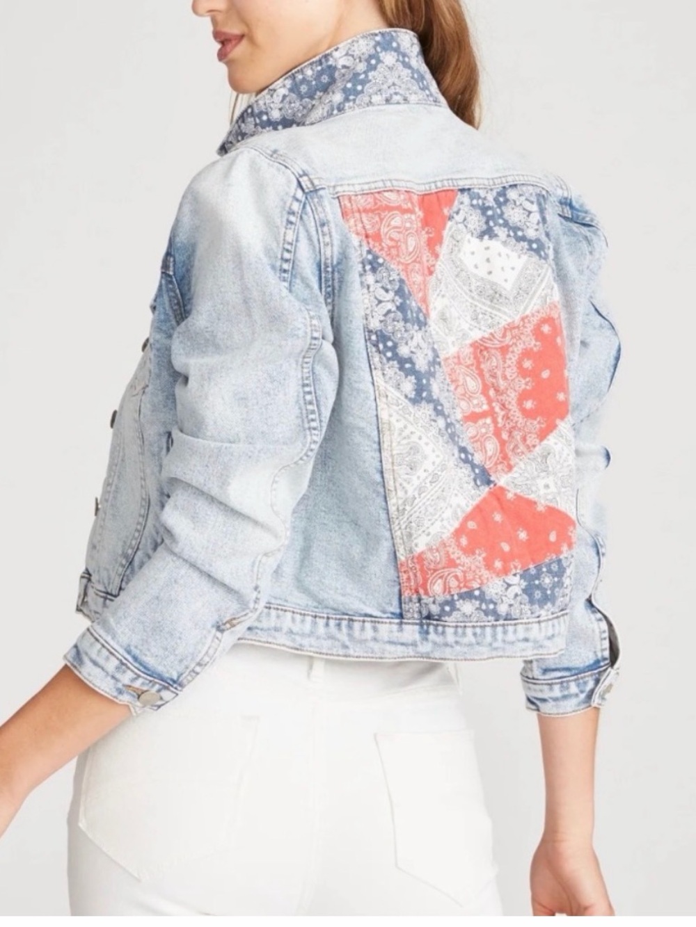 Driftwood Casual Denim Jacket with Patchwork Back size small